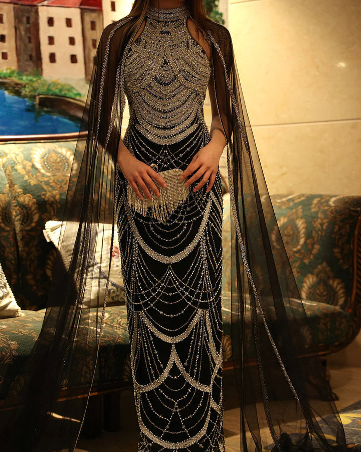 Luxury Evening Dresses with Cape Sleeves SS209