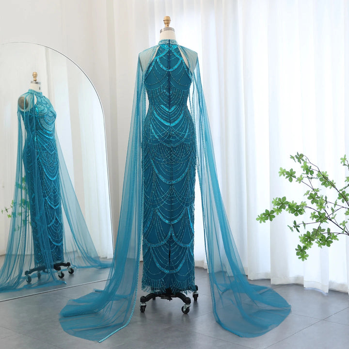Luxury Evening Dresses with Cape Sleeves SS209