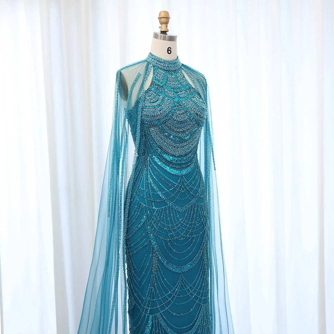 Luxury Evening Dresses with Cape Sleeves SS209