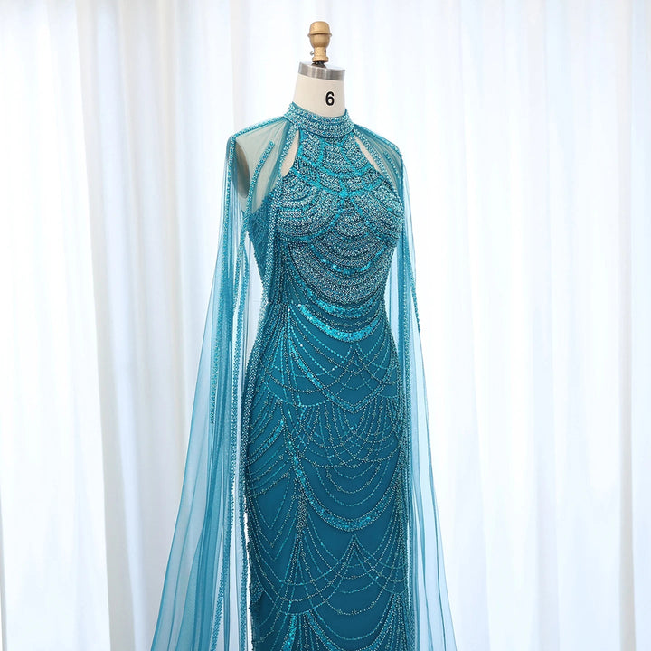 Luxury Evening Dresses with Cape Sleeves SS209
