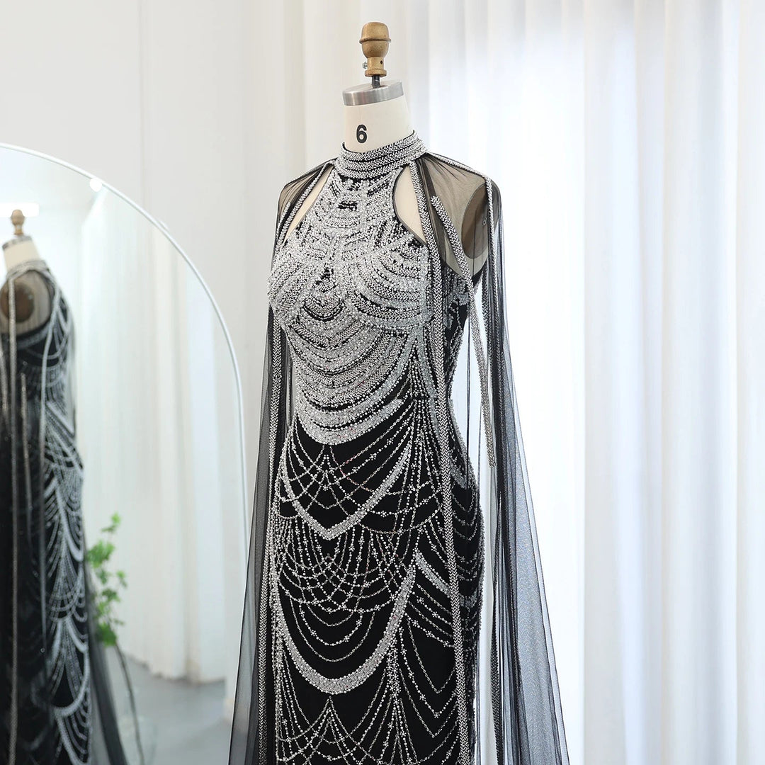 Luxury Evening Dresses with Cape Sleeves SS209