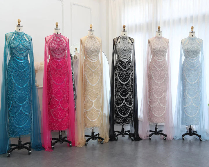 Luxury Evening Dresses with Cape Sleeves SS209