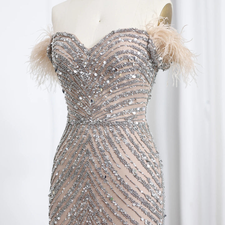 Luxury Feather Beaded Mermaid Evenig Dress with Chocker SS167