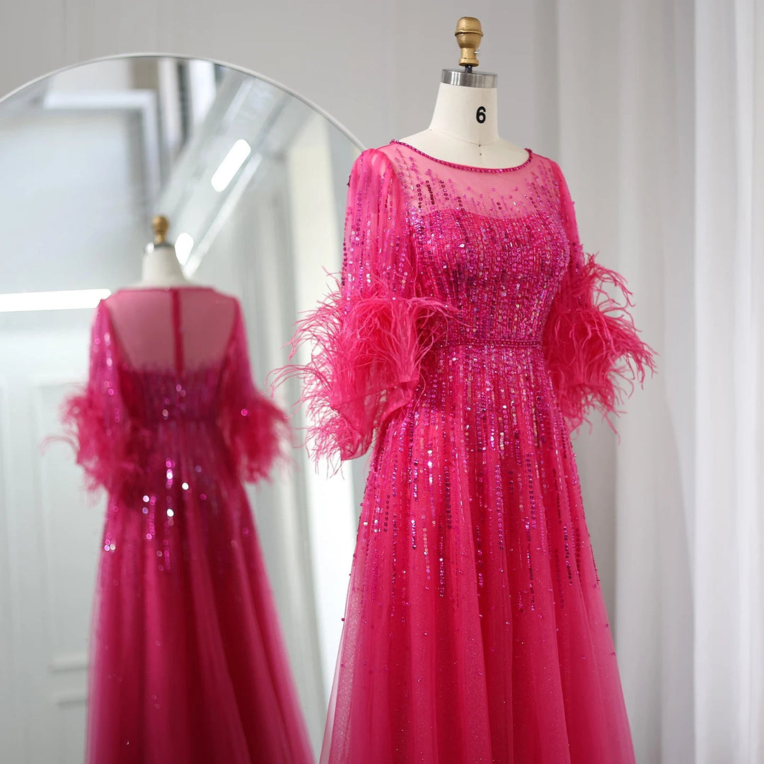 Luxury Feathers Black Dubai Evening Dresses SS339