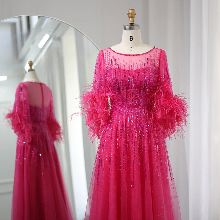 Luxury Feathers Black Dubai Evening Dresses SS339