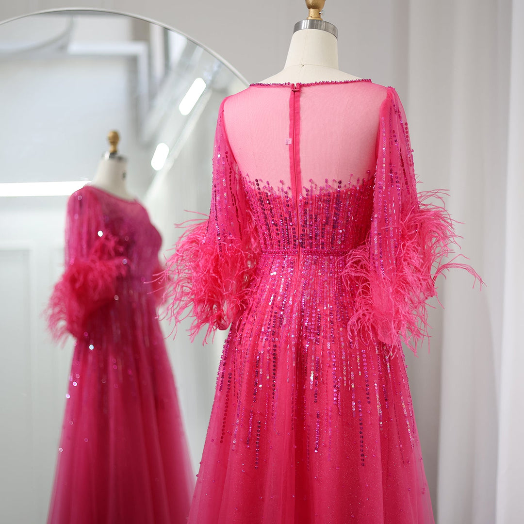 Luxury Feathers Black Dubai Evening Dresses SS339