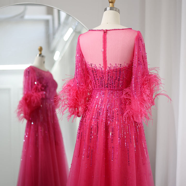 Luxury Feathers Black Dubai Evening Dresses SS339