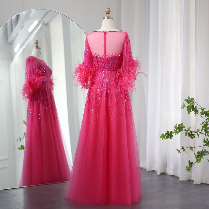 Luxury Feathers Black Dubai Evening Dresses SS339