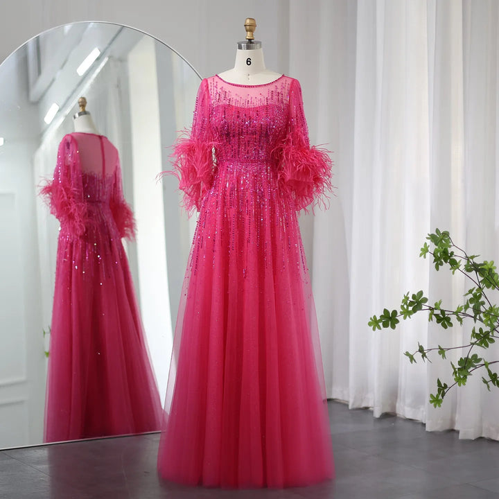 Luxury Feathers Black Dubai Evening Dresses SS339