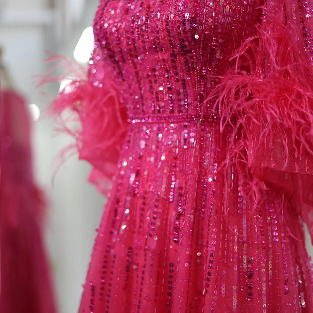 Luxury Feathers Black Dubai Evening Dresses SS339