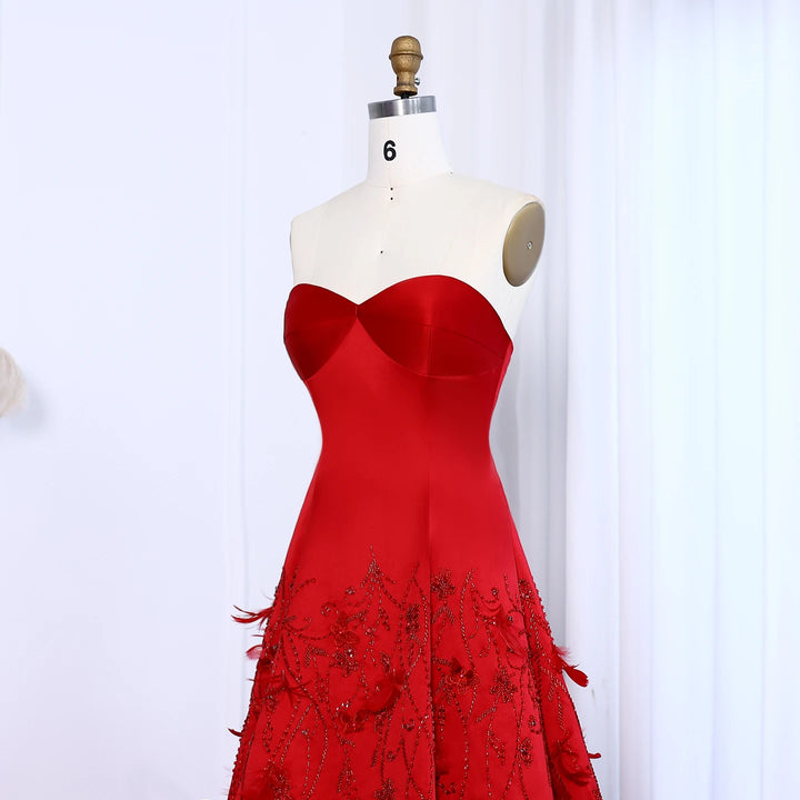 Luxury Feathers Dubai Coral Pink Evening Dresses 3D Flowers SS470