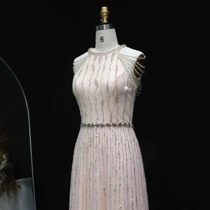 Luxury Feathers Lace Cream Evening Dress SS595