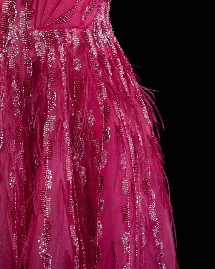 Luxury Fuchsia One Shoulder Beaded A-Line Evening Dress XD041