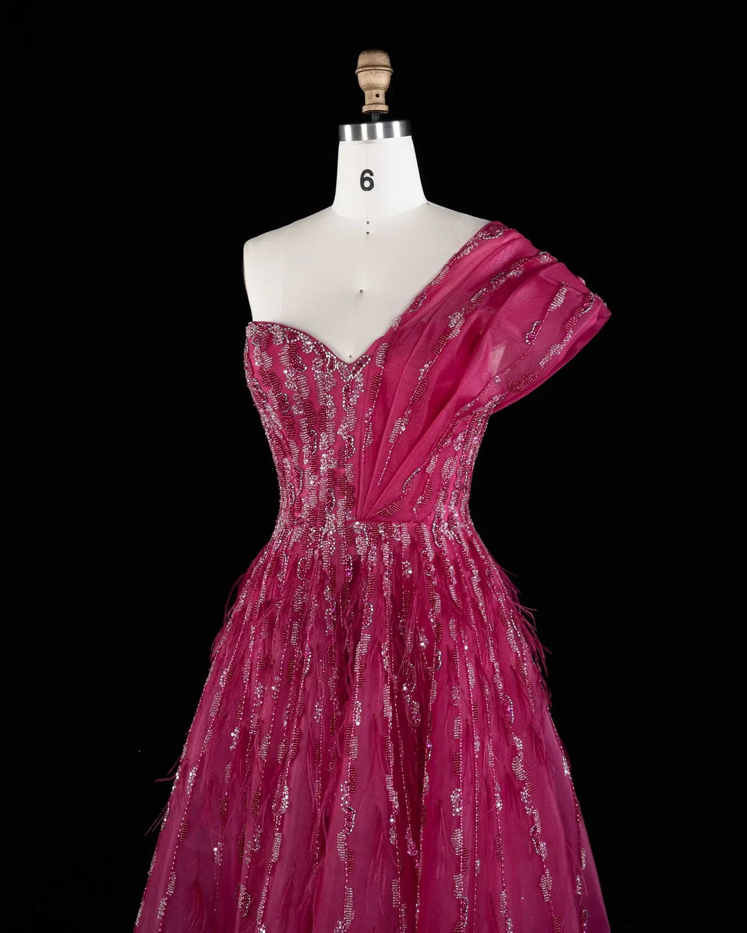 Luxury Fuchsia One Shoulder Beaded A-Line Evening Dress XD041