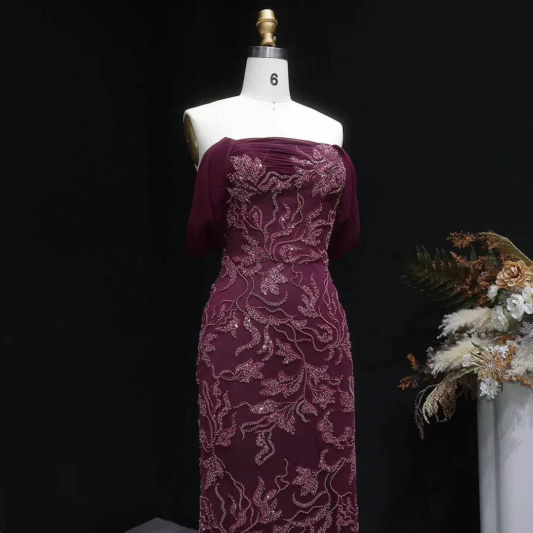 Luxury Ivory Sequin Embroidered Off Shoulder Evening Dress SS622-DreamyVow