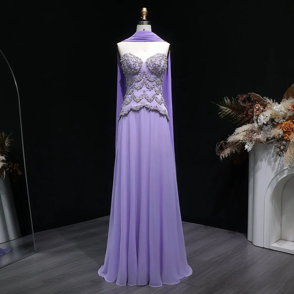 Luxury Lavender Strapless Beaded Evening Dress with Scarf SS753-DreamyVow
