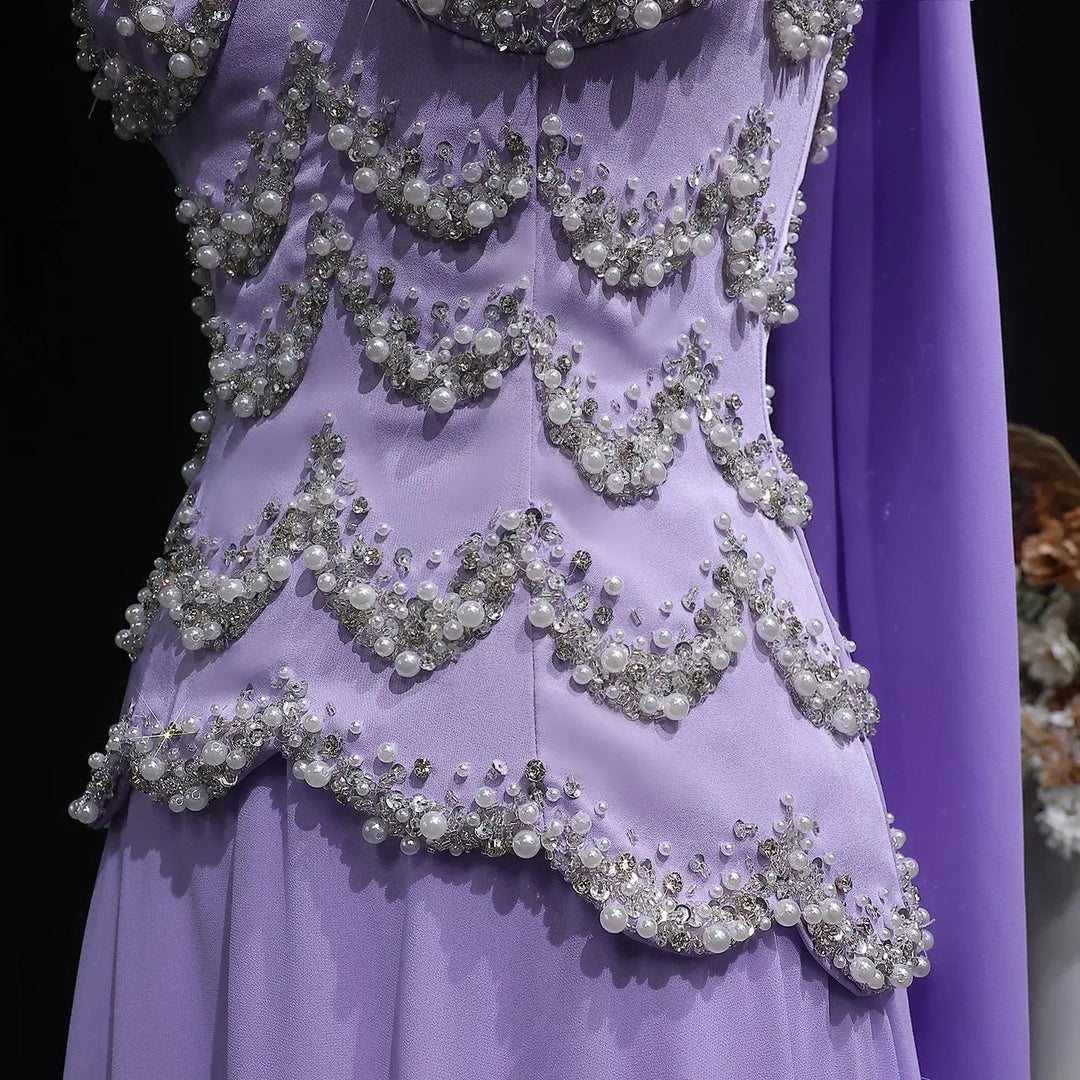 Luxury Lavender Strapless Beaded Evening Dress with Scarf SS753-DreamyVow