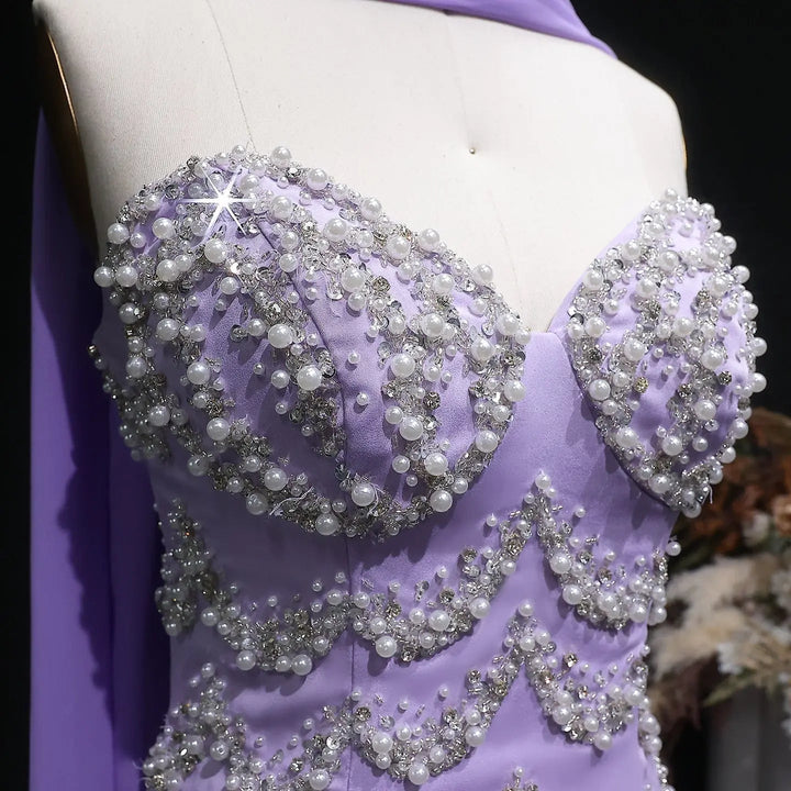 Luxury Lavender Strapless Beaded Evening Dress with Scarf SS753-DreamyVow