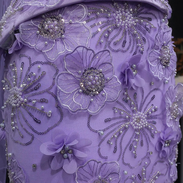 Luxury Lilac 3D Floral Beaded Embroidery Evening Dress with Scarf SS415-DreamyVow