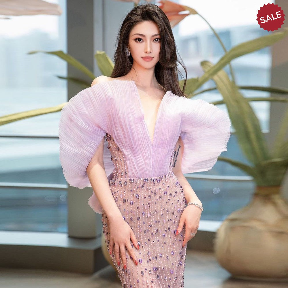 Luxury Lilac Long Evening Dress for Women Wedding Party SS327
