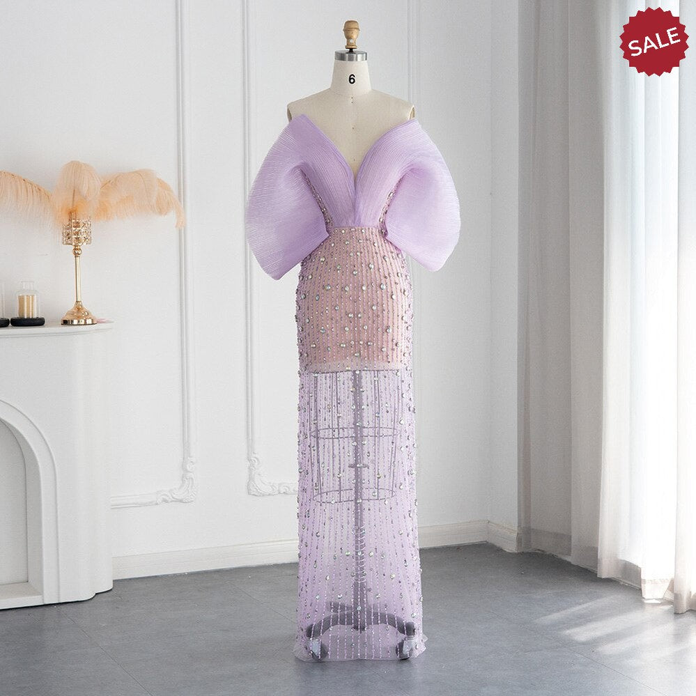 Luxury Lilac Long Evening Dress for Women Wedding Party SS327