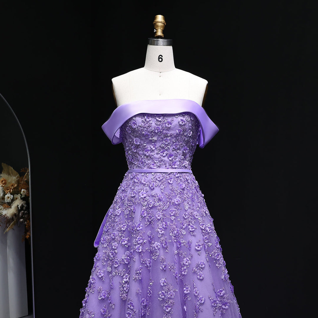 Luxury Lilac Mermaid Evening Dress with Sparkling Beads and Overskirt SS556