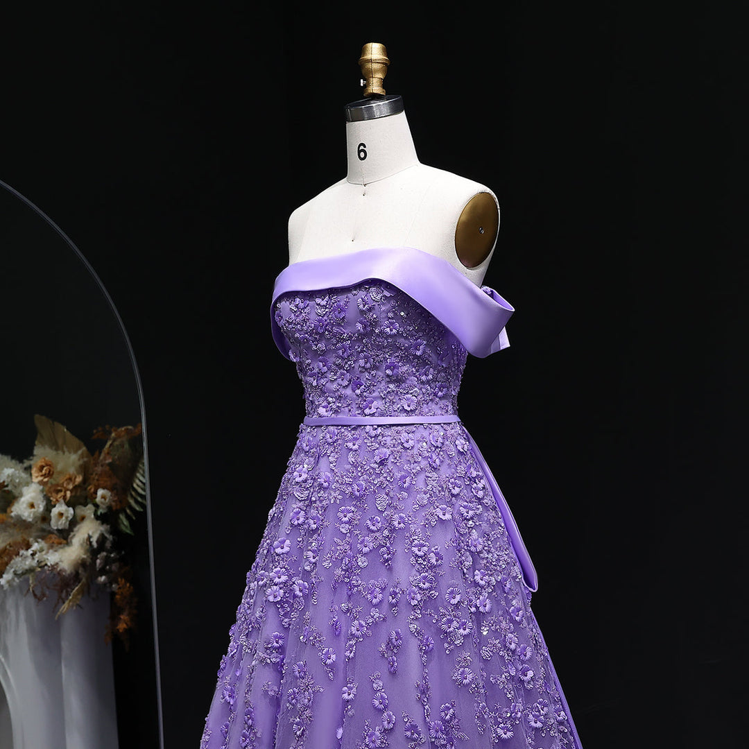 Luxury Lilac Mermaid Evening Dress with Sparkling Beads and Overskirt SS556