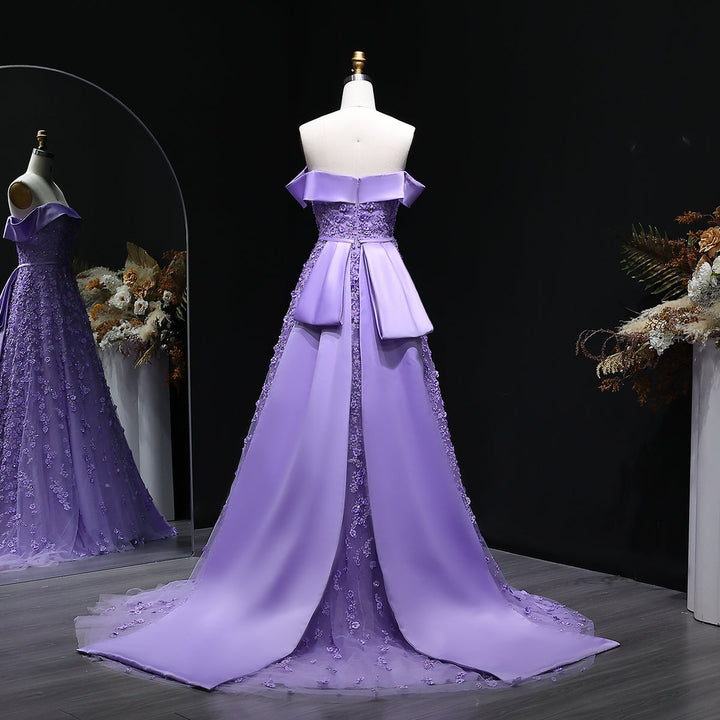 Luxury Lilac Mermaid Evening Dress with Sparkling Beads and Overskirt SS556