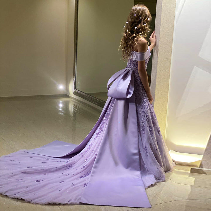 Luxury Lilac Mermaid Evening Dress with Sparkling Beads and Overskirt SS556