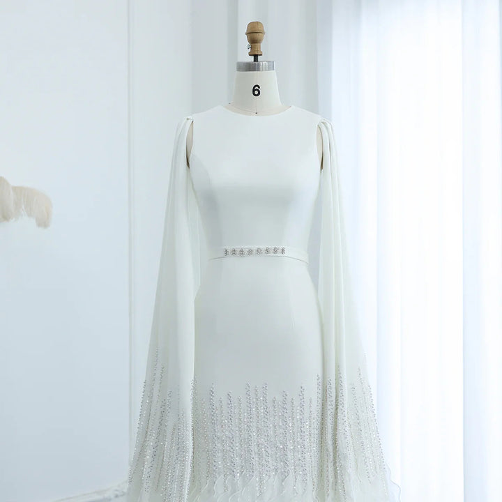 Luxury Mermaid Nude Evening Dresses with Cape Sleeves SS440