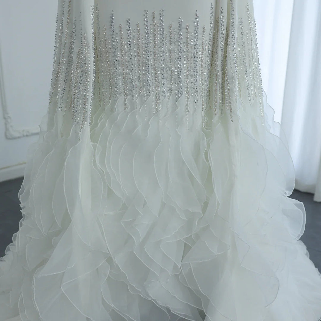 Luxury Mermaid Nude Evening Dresses with Cape Sleeves SS440