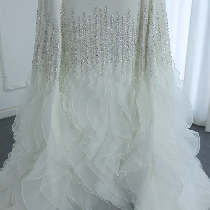 Luxury Mermaid Nude Evening Dresses with Cape Sleeves SS440
