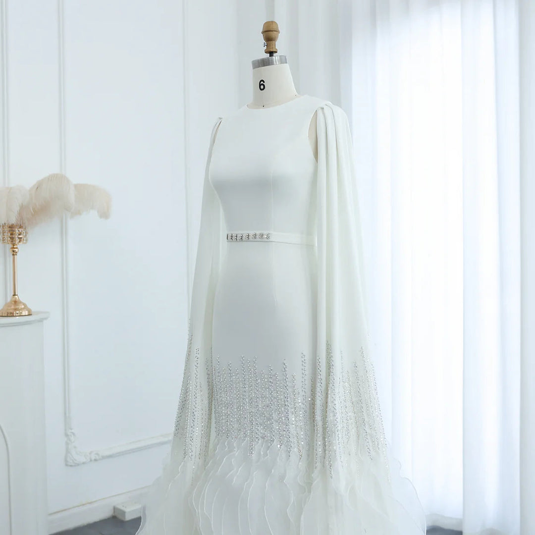 Luxury Mermaid Nude Evening Dresses with Cape Sleeves SS440