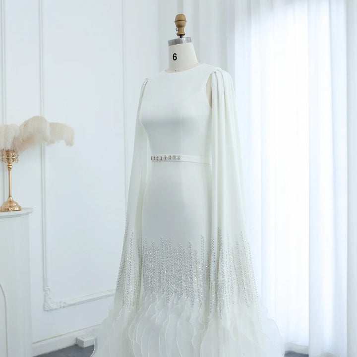 Luxury Mermaid Nude Evening Dresses with Cape Sleeves SS440
