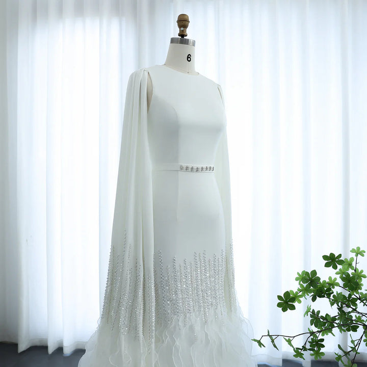 Luxury Mermaid Nude Evening Dresses with Cape Sleeves SS440