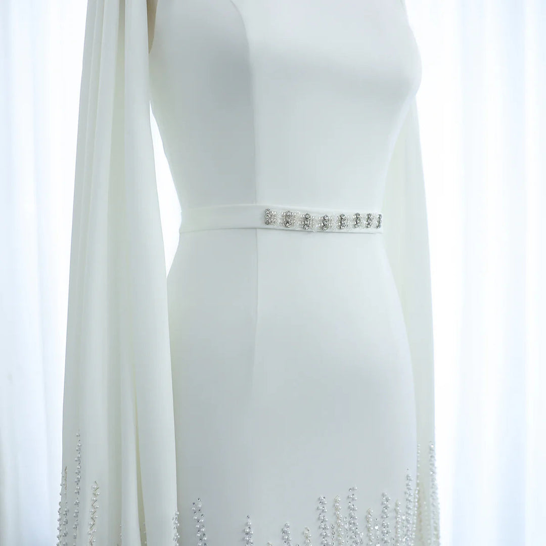 Luxury Mermaid Nude Evening Dresses with Cape Sleeves SS440