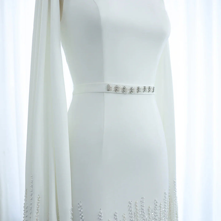 Luxury Mermaid Nude Evening Dresses with Cape Sleeves SS440