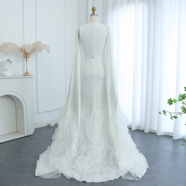 Luxury Mermaid Nude Evening Dresses with Cape Sleeves SS440