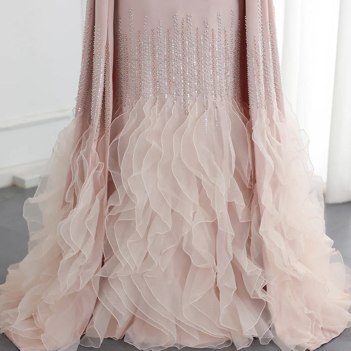Luxury Mermaid Nude Evening Dresses with Cape Sleeves SS440