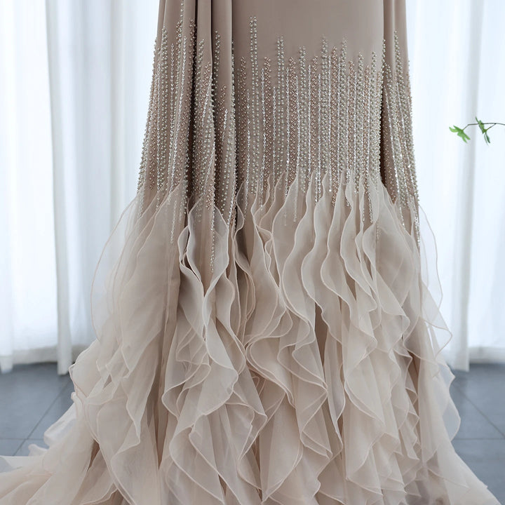 Luxury Mermaid Nude Evening Dresses with Cape Sleeves SS440