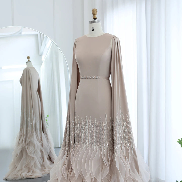 Luxury Mermaid Nude Evening Dresses with Cape Sleeves SS440