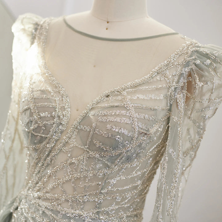 Luxury Muslim Gold Mermaid Beaded Dubai Evening Dresses with Overskirt SS048