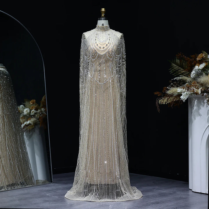 Luxury Nude Beaded High Neck 2 pieces Evening Dress SS780
