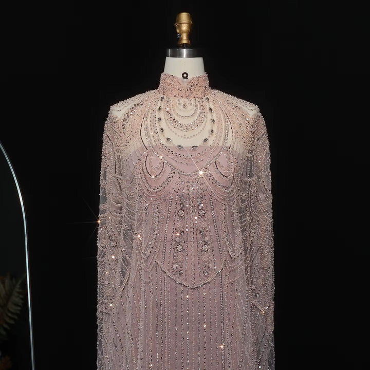 Luxury Nude Beaded High Neck 2 pieces Evening Dress SS780