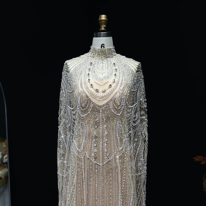 Luxury Nude Beaded High Neck 2 pieces Evening Dress SS780