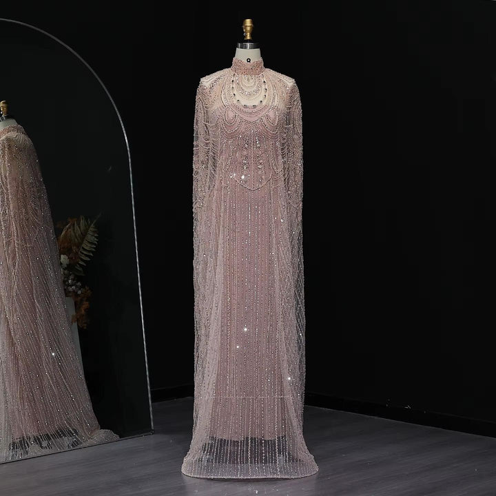 Luxury Nude Beaded High Neck 2 pieces Evening Dress SS780