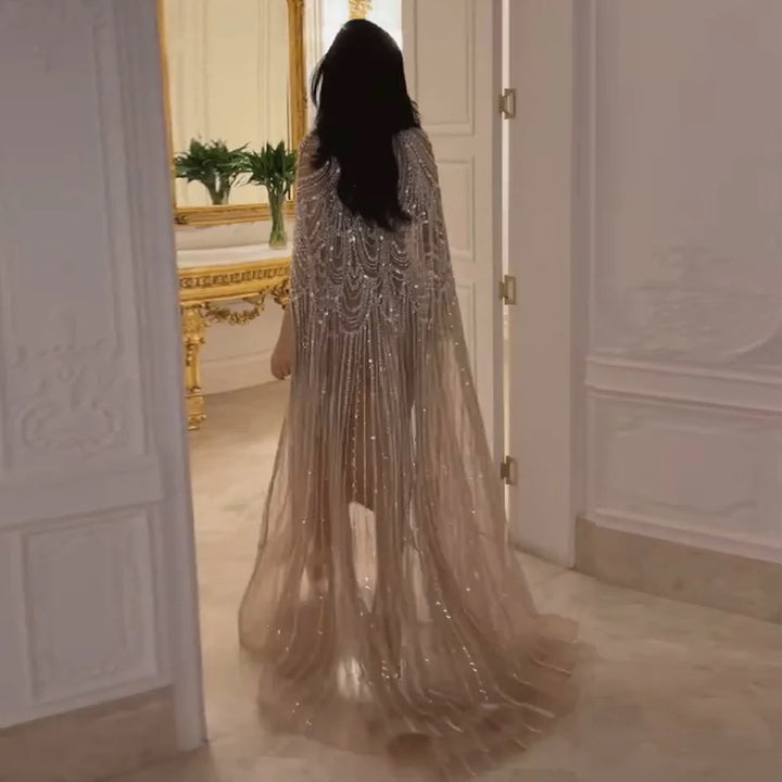 Luxury Nude Beaded High Neck 2 pieces Evening Dress SS780
