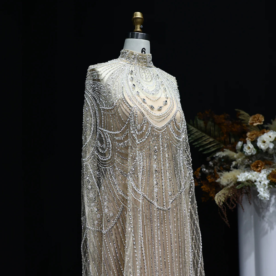 Luxury Nude Beaded High Neck 2 pieces Evening Dress SS780
