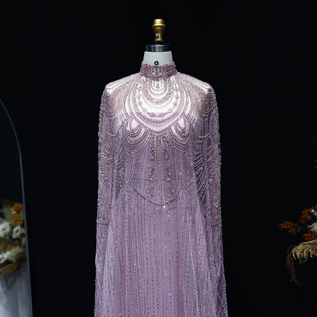 Luxury Nude Beaded High Neck 2 pieces Evening Dress SS780