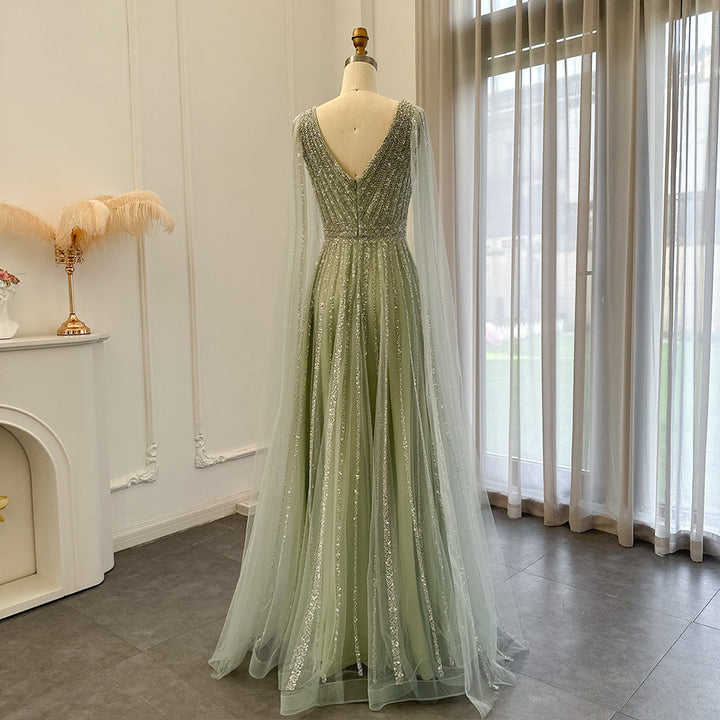 Luxury Nude Dubai Evening Dress with Cape Sleeves SS322